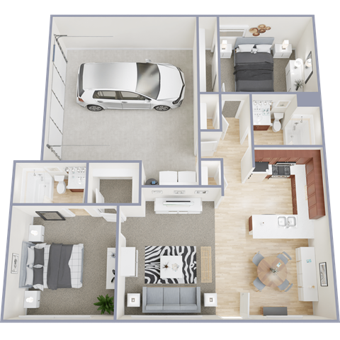 Floor plan for 2 beds, 2 baths, 1004 sqft